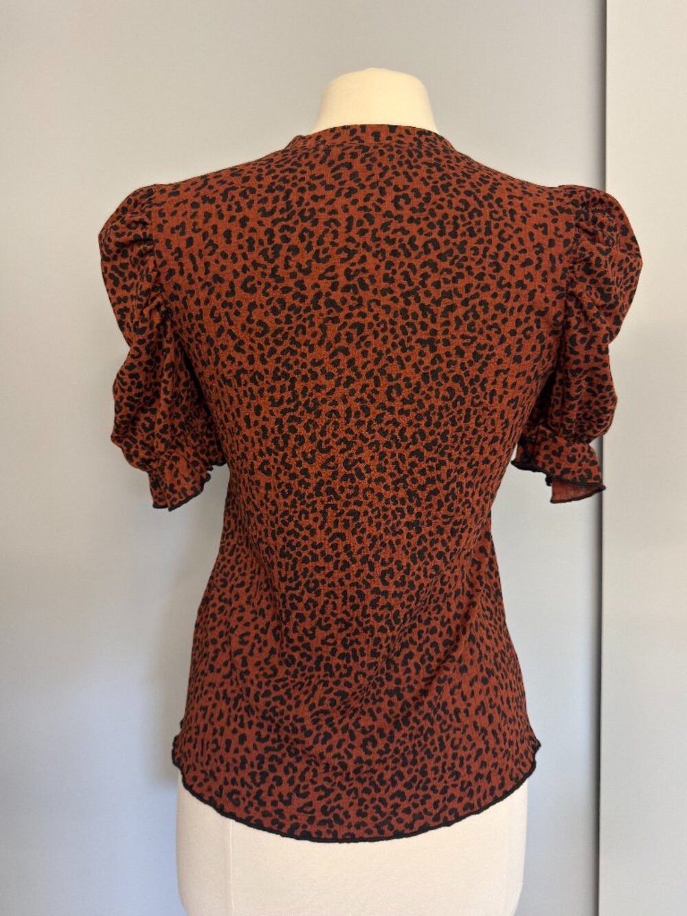 Moon River Rust Leopard Puff-Sleeve Top - Picture 2 of 3
